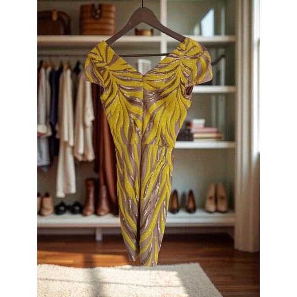 Dress the Population Yellow and Tan Midi Dress - Picture 4 of 7